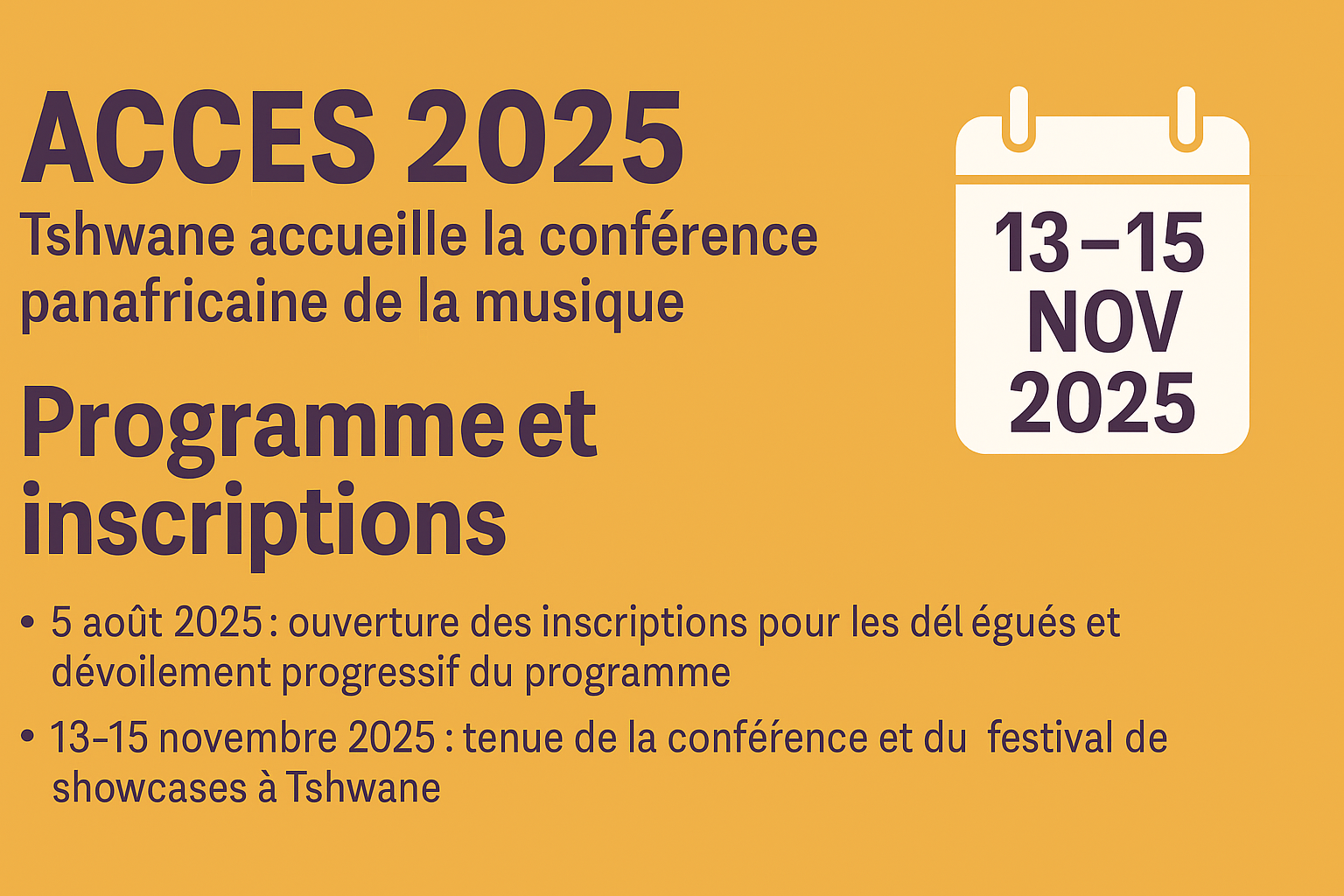 ACCES 2025 : Tshwane accueille la conférence panafricaine de la musique – Programme et inscriptions