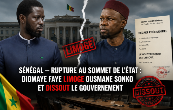 SÉNÉGAL — RUPTURE AU SOMMET DE L’ÉTAT : DIOMAYE FAYE LIMOGE OUSMANE SONKO ET DISSOUT LE GOUVERNEMENT
